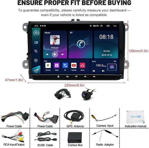 Double Din Car Stereo for VW Passat Nms 2012-2014 with Carplay Android Auto 2+32G Car Radio w/9 Inch Touch Screen GPS Bluetooth WiFi Navigation Split Screen FM/RDS Mirror Link SWC Backup Camera Mic in Saudi Arabia