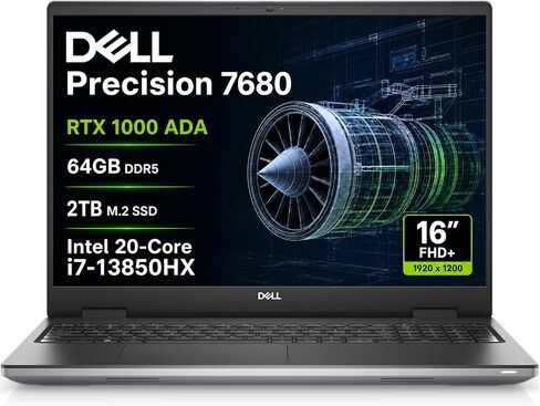 كمبيوتر محمول Dell Precision 7000 7680 Mobile Workstation (NVIDIA RTX 1000 Ada 6GB، 16 بوصة FHD+، Intel 20-Core i7-13850HX (> Ultra 7-155U)، 64GB LPCAMM2 DDR5، 1 تيرابايت SSD) Pro Max للمهندس، المصمم، Win 11 Pro in Kuwait