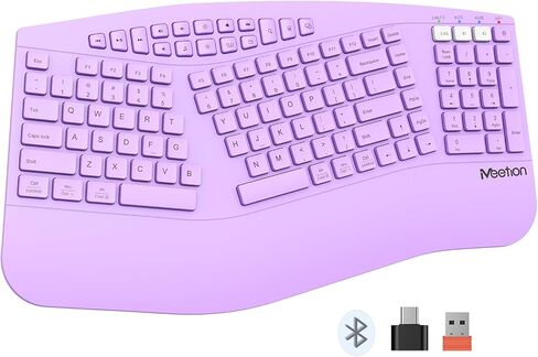 MEETION Ergonomic Keyboard Wireless, Multi-Device Bluetooth Keyboard, Full-Sized Split Computer Keyboards, Wrist Rest for Natural Typing, for Windows/Mac/Laptop/Table/PC, Purple in Kuwait