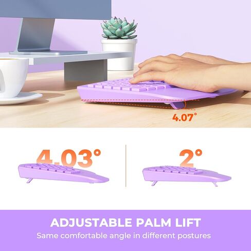 MEETION Ergonomic Keyboard Wireless, Multi-Device Bluetooth Keyboard, Full-Sized Split Computer Keyboards, Wrist Rest for Natural Typing, for Windows/Mac/Laptop/Table/PC, Purple in Kuwait