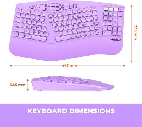 MEETION Ergonomic Keyboard Wireless, Multi-Device Bluetooth Keyboard, Full-Sized Split Computer Keyboards, Wrist Rest for Natural Typing, for Windows/Mac/Laptop/Table/PC, Purple in Kuwait