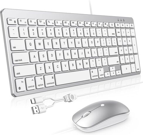 Wired Keyboard and Mouse for Mac, USB-C & USB-A, Number Pad, Silver White in Saudi Arabia