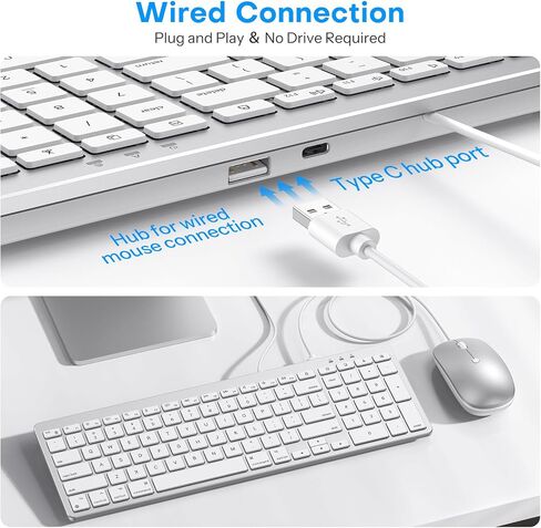 Wired Keyboard and Mouse for Mac, USB-C & USB-A, Number Pad, Silver White in Saudi Arabia