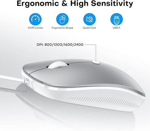 Wired Keyboard and Mouse for Mac, USB-C & USB-A, Number Pad, Silver White in Saudi Arabia