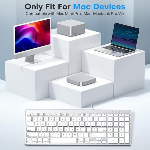 Wired Keyboard and Mouse for Mac, USB-C & USB-A, Number Pad, Silver White in Saudi Arabia