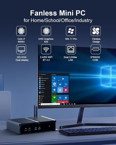 Industrial Mini PC Core i7 8550U, Win11 Pro Fanless Mini PC Dual NIC 2.5gb in Saudi Arabia