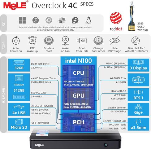 MeLE Business Grade Overclock 4C Slim Mini PC N100 (0.8-3.4GHz) 16GB 512GB in Kuwait