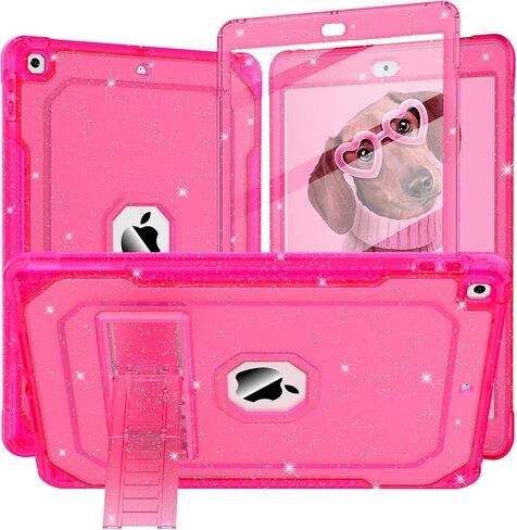 ZoneFoker Case for iPad Air 2 Case, for iPad 6th/5th Generation 2018/2017, for Apple iPad 9.7 inch with Screen Protector/Stand,Clear Glitter Full-Body Coverage Slim Cover for Girls Women Kids in Saudi Arabia