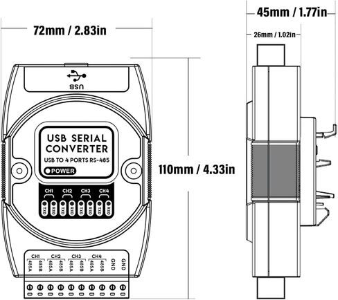 Industrial Isolated USB to 4 Way 485 Serial Isolated Converter, 4.33x2.83x1.02in Digital Converter with Back Clips Design Industrial Grade in Saudi Arabia