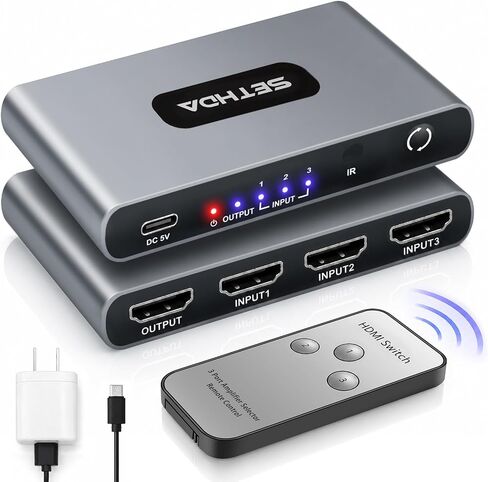 HDMI Switch 3 in 1 Out 4K@60Hz, HDMI Splitter Switcher with Remote& Charger in Saudi Arabia