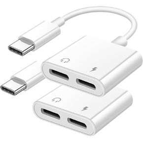 Dual USB C Headphone and Charger Adapter for iPhone, USB Type C to Aux Audio + Charge Dongle Adapter for iPhone 17/17 Pro/17 Pro Max/Air/16/16 Pro Max/15/15 Pro Max (2PACK) in Saudi Arabia