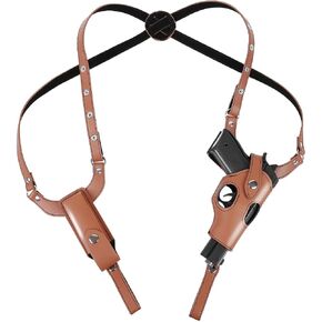 Brown Dual Gun Shoulder Holster,Leather Concealed Gun Pouch with Adjustable Strap for Height 67.7 inches-72.8 inches Christmas Festival Gift Cosplay in Saudi Arabia