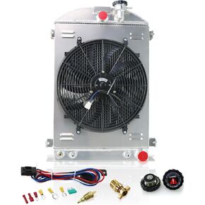 62MM 4 Row Core All Aluminum Radiator & Fan Shroud compatible with Ford Model A Hot Rod Chevy V8 Engine in Saudi Arabia