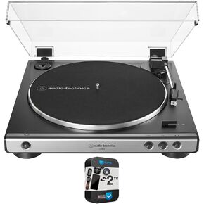 Audio-Technica AT-LP60X-GM قرص دوار أوتوماتيكي بالكامل بحزام 33-1/3 و45 دورة في الدقيقة حزمة معدنية/أسود مع زوج شاشات استوديو PreSonus Eris 3.5 وحزمة حماية معززة لمدة عامين CPS in Kuwait