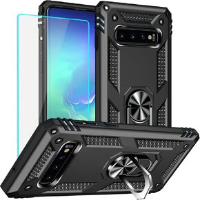 for Samsung Galaxy S10 Plus Case: Galaxy S10 Plus with Screen Protector - Military Grade Protective Cases with Finger Ring Holder Kickstand for Samsung S10 Plus(Red) in Saudi Arabia