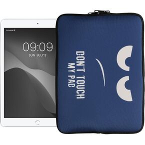 kwmobile Neoprene Pouch Compatible with 9,7"-11" Tablet - Sleeve with Zipper - Don't Touch My Pad White/Dark Blue in Saudi Arabia