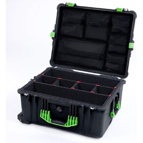 Pelican 1610 Case by ColorCase - Black - Large Sized Waterproof Case with TrekPak Divider System & Mesh Lid Organizer - Orange Handles & Latches in Saudi Arabia