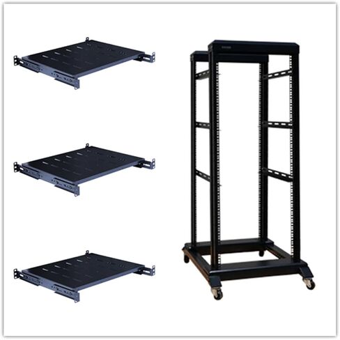 27U 4 Post Open Frame 19inch Server/Audio Networking Data Steel Rack Deep 17inch (27U 17inch deep with 3 Shelves) in Kuwait