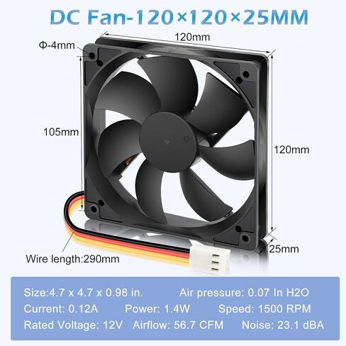 DC 120mm x 25mm Slim Wing 12V 3PIN-Silent Brushless PC Case Cooling Fan for Computer/Heatsink/Radiator Replacement-(SW120 X 2-1500RPM) in Saudi Arabia
