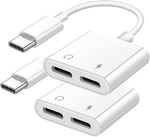 Dual USB C Headphone and Charger Adapter for iPhone, USB Type C to Aux Audio + Charge Dongle Adapter for iPhone 17/17 Pro/17 Pro Max/Air/16/16 Pro Max/15/15 Pro Max (2PACK) in Saudi Arabia