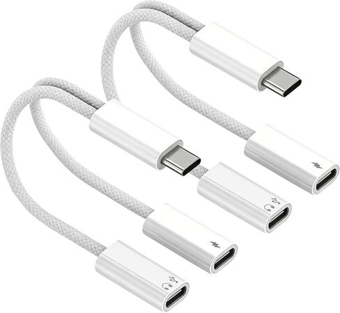 USB C Splitter 1 in 2 Out, Dual USB-C Charger and Headphone Adapter, USB-C Splitter PD 60W Fast Charging, Type C Audio Adapter Dongle Cable for Apple iPhone 15 16 17/iPad Pro/Galaxy/Pixel (1PACK) in Saudi Arabia