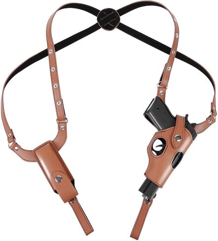 Brown Dual Gun Shoulder Holster,Leather Concealed Gun Pouch with Adjustable Strap for Height 67.7 inches-72.8 inches Christmas Festival Gift Cosplay in Saudi Arabia