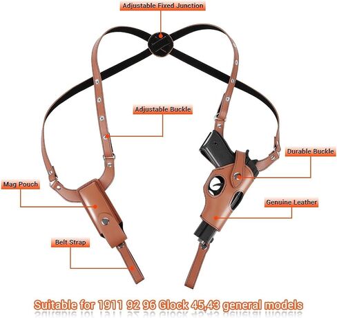 Brown Dual Gun Shoulder Holster,Leather Concealed Gun Pouch with Adjustable Strap for Height 67.7 inches-72.8 inches Christmas Festival Gift Cosplay in Saudi Arabia