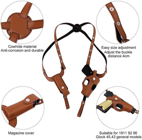 Brown Dual Gun Shoulder Holster,Leather Concealed Gun Pouch with Adjustable Strap for Height 67.7 inches-72.8 inches Christmas Festival Gift Cosplay in Saudi Arabia