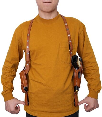 Brown Dual Gun Shoulder Holster,Leather Concealed Gun Pouch with Adjustable Strap for Height 67.7 inches-72.8 inches Christmas Festival Gift Cosplay in Saudi Arabia