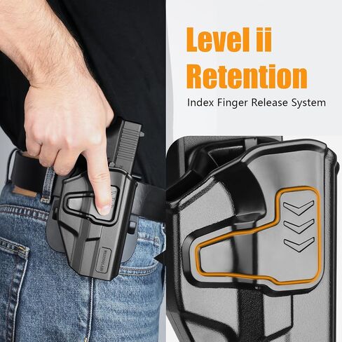 WARRIORLAND Level II Index-Finger Release Holster, Compatible with Glock 19 Gen 3–6 & 23/32 Gen3–4 & 19X / 44/45 & MOS (No Red-Dot), 360° Adjustable Cant, OWB Paddle Holster Fits 1.5" /1.75" Belts in Saudi Arabia