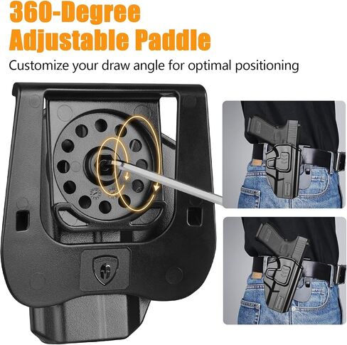 WARRIORLAND Level II Index-Finger Release Holster, Compatible with Glock 19 Gen 3–6 & 23/32 Gen3–4 & 19X / 44/45 & MOS (No Red-Dot), 360° Adjustable Cant, OWB Paddle Holster Fits 1.5" /1.75" Belts in Saudi Arabia