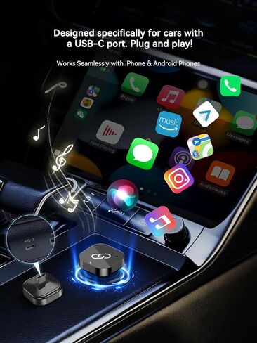 USB-C Wireless CarPlay & Android Auto Adapter, Plug-in Dongle Converts Factory Wired CarPlay/Android Auto to Wireless in Kuwait
