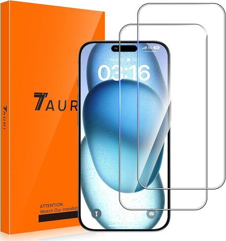 TAURI 2 Pack for iPhone 15/iPhone 15 Pro Screen Protector Tempered Glass, Sensor Protection, Dynamic Island Compatible, Case Friendly, 6.1" in Saudi Arabia