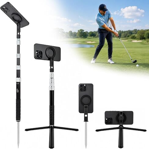 Golf Tripod & Monopod Golf Swing Phone Holder 47" Aluminum Alloy Selfie Stick for Golf Training Aid 7.8" Stainless Steel Ground Spike 12" Detachable Tripod, Indoor Outdoor, Fits Phone Camera GoPro in Saudi Arabia