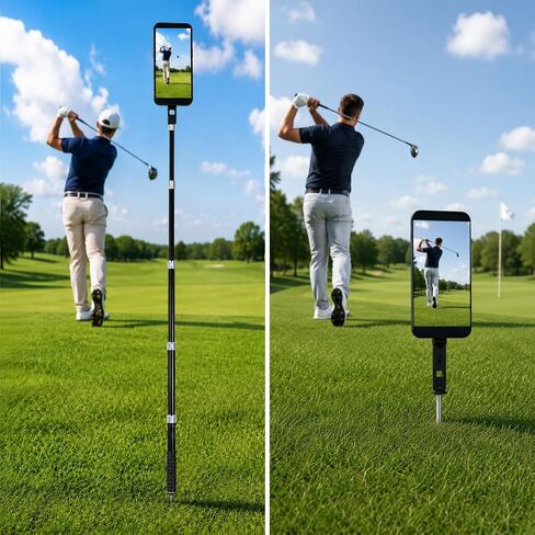 Golf Tripod & Monopod Golf Swing Phone Holder 47" Aluminum Alloy Selfie Stick for Golf Training Aid 7.8" Stainless Steel Ground Spike 12" Detachable Tripod, Indoor Outdoor, Fits Phone Camera GoPro in Saudi Arabia