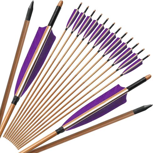 32" Archery Traditional Bamboo Arrows Hunting Arrows Target Practice Arrows Bamboo Arrow Shaft with 5" Turkey Feather for Longbow Recurve Traditional Bow 6/12pcs in Kuwait