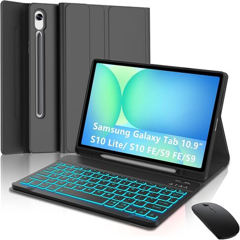 Keyboard Case for Samsung Galaxy Tab S10 Lite/ S10 FE/ S9 FE 10.9 Inch/Tab S9 11 Inch with Mouse, 7 Color Backlit Detachable Wireless Bluetooth Keyboard with Pen Holder, Purple in Saudi Arabia