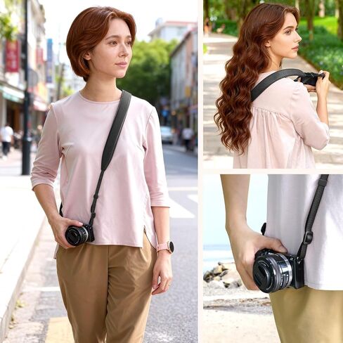 1.3"Wide Camera Strap, Fashionable PU Leather Camera Strap for Sony/Nikon/Canon/Minolta/Panasonic/SLR/DSLR Cameras (NEW Black, Small) in Kuwait