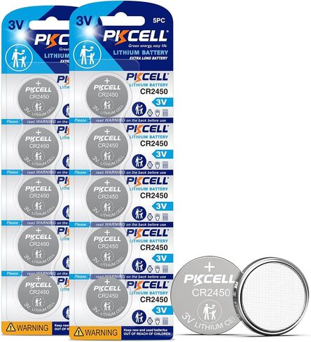 PKCELL 10 حزمة بطارية CR2450 بطارية ليثيوم CR2450 3V in Kuwait