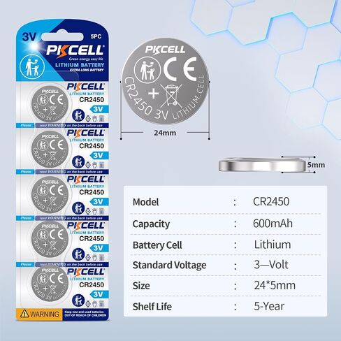 PKCELL 10 حزمة بطارية CR2450 بطارية ليثيوم CR2450 3V in Kuwait