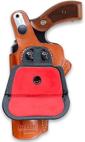 Masc OWB Leather Paddle Holster with Thumb Break, Fits .38 Special Model 10 K Frame 4-inch, R/H Draw Brown Color #1057# in Saudi Arabia