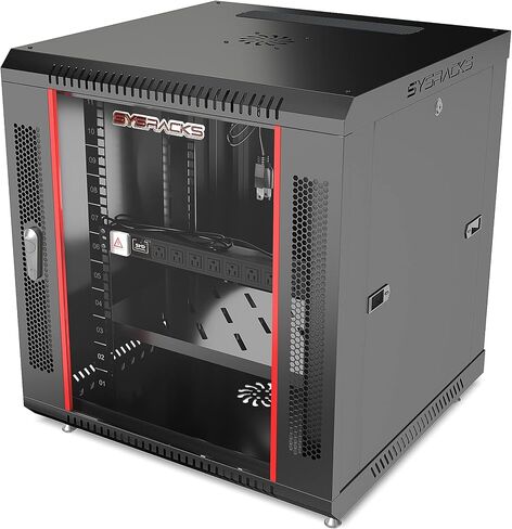 12U Wall Mount Server Rack Cabinet, 19" Locking Network Rack, 24" Deep, Glass Door, with Fan, PDU and Shelf in Saudi Arabia