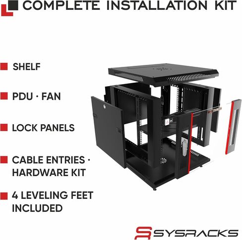 12U Wall Mount Server Rack Cabinet, 19" Locking Network Rack, 24" Deep, Glass Door, with Fan, PDU and Shelf in Saudi Arabia