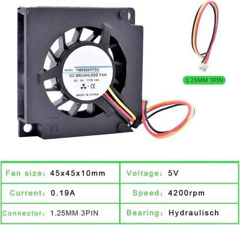 YM0504PFS3 45mm 45x45x10mm DC5V 0.19A 3 Wire Side Blowing Turbo Blower Cooling Fan for Router TV Box Projector in Kuwait