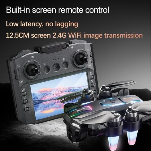 RC FPV Quadcopter with Built-in Screen Remote, HD Dual Camera Drone for Adults, Foldable Brushless Aircraft, Optical Flow Hover, Obstacle Avoidance, Under 249g, 90° Electric Adjustable Lens, Gesture Shooting for Beginners in Kuwait
