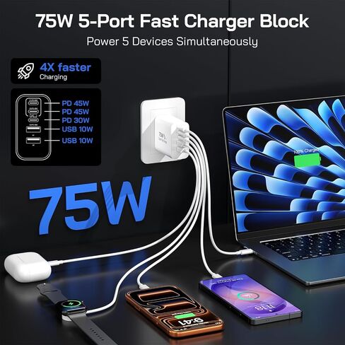 75W USB C Charger Block, 5-Port USBC Wall Charger Super Fast Charging Block in Saudi Arabia