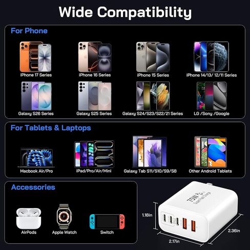 75W USB C Charger Block, 5-Port USBC Wall Charger Super Fast Charging Block in Saudi Arabia