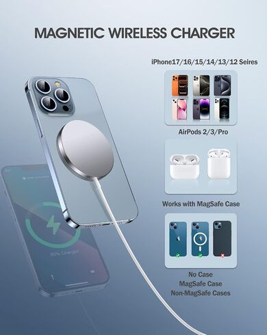 2 Pack Magnetic Wireless Charger for iPhone 16 Pro Max/16 Pro/16 Plus/16/15/15 Pro/15 Plus/15 Pro Max 15W Fast Mag Safe Charger Pad for iPhone 16/15/14/13/12 Series and AirPods 3/2/Pro 2/Pro in Saudi Arabia