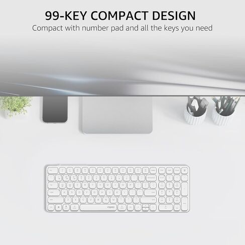 Rapoo E9350L Multi-Device Wireless Keyboard, Blade-Series E9350L 99-Key Ultra-Thin Keyboard, Support 4 Devices, Low-Profile, Quiet, USB-C, Rechargeable, Al-Alloy Frame, for Windows/Mac/Linux/Chrome in Saudi Arabia