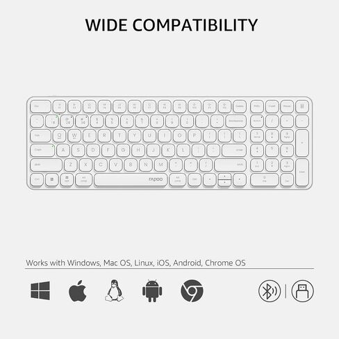 Rapoo E9350L Multi-Device Wireless Keyboard, Blade-Series E9350L 99-Key Ultra-Thin Keyboard, Support 4 Devices, Low-Profile, Quiet, USB-C, Rechargeable, Al-Alloy Frame, for Windows/Mac/Linux/Chrome in Saudi Arabia